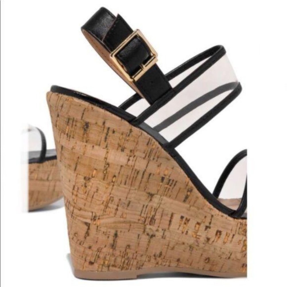 RESTOCKED!!! Cork Wedges in Black/Clear - Picture 4 of 5